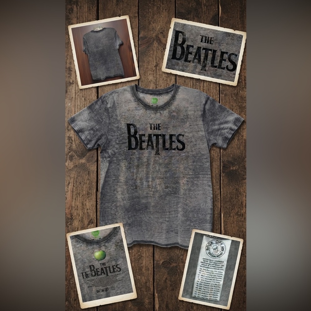 NEW! Never Wore! The Beatles XL Distressed Gray Logo Tee